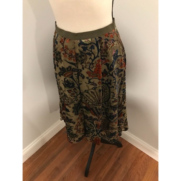 Anthropologie Eva Franco Green Skirt with Floral Print - NEW WITH TAGS - Size 8